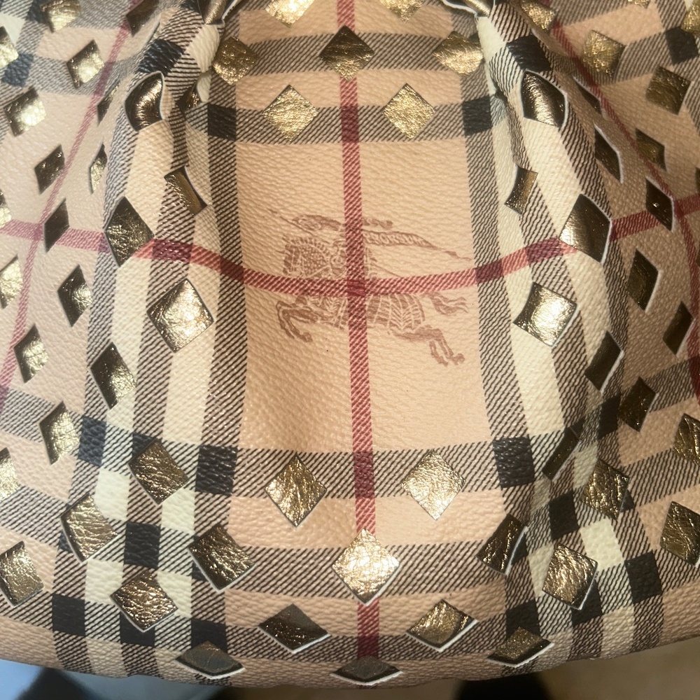 Burberry Bicolor Haymarket Check Cutout Drawstring Hobo Bag - Picture 3 of 16